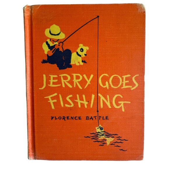 Jerry Goes Fishing 1942 School Book Florence Battle HC Illust Jack Merryweather - Picture 1 of 16